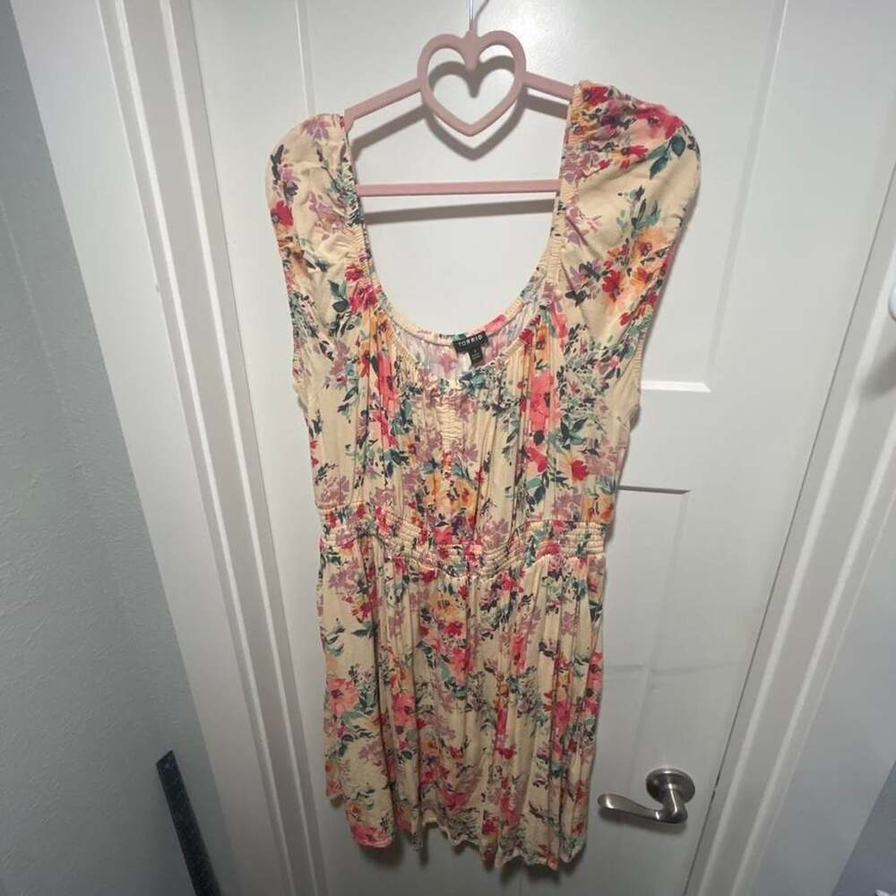 Torrid Floral Babydoll Dress Size 3 Yellow Pink Ruffle Smocked